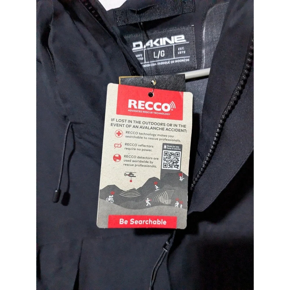 LARGE Men's Dakine Sender Stretch 3L 20K/20K Waterproof Recco Ski Jacket Black